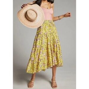 Anthropologie Clarabella Yellow Floral maxi skirt Size medium